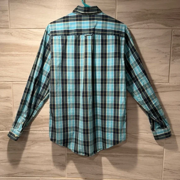 John Bartlett Consensus Button Up Shirt Medium Teal and White Plaid Long Sleeve - Picture 6 of 10